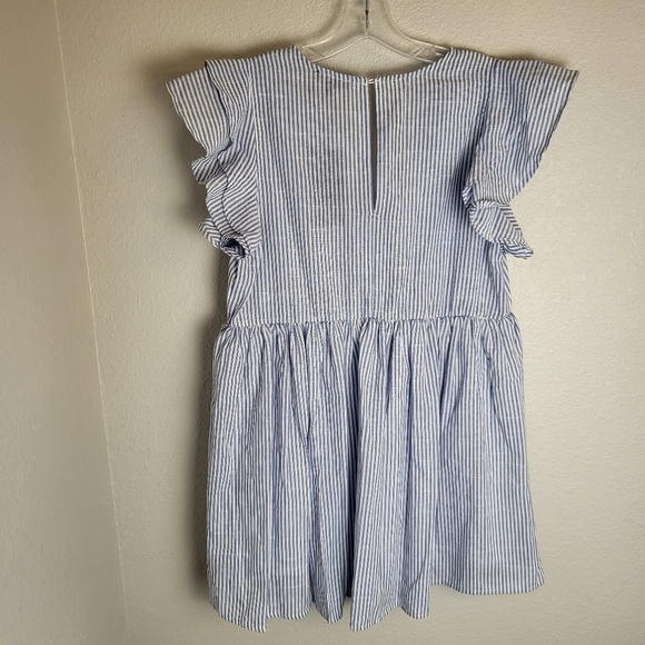 Shinestar Blue Striped Lined Smock Top with Ruffled Sleeves Women's Size M NWT - Picture 2 of 7